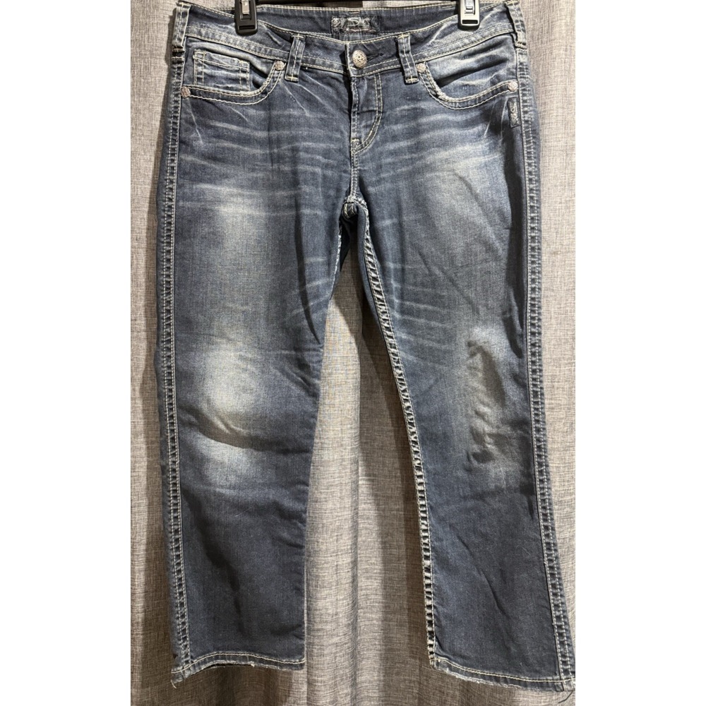 Silver Jeans Aiko LowRise Capri Jeans Womens 31 x 24 Distressed Indigo Denim